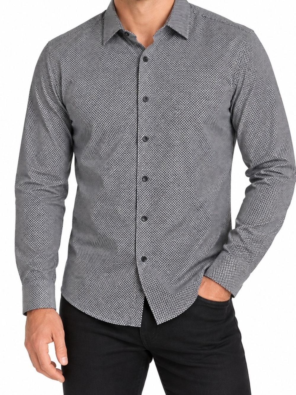 Express Men's Black & White Micro-Dot Dress Shirt NWT
